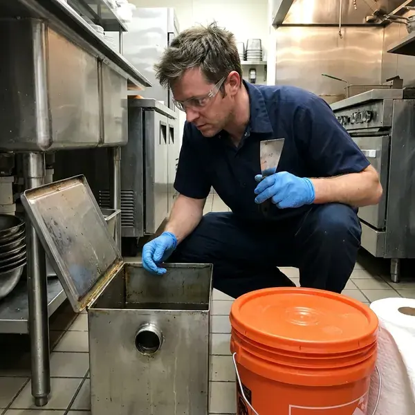KFR Plumbing technician providing grease trap repair in Davenport, IA