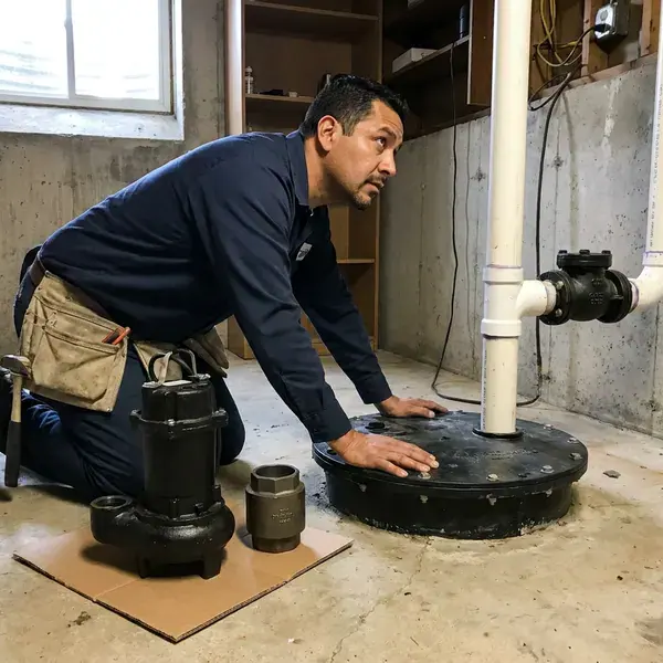 Local sewage ejector pump installation by KFR Plumbing, Des Moines, IA