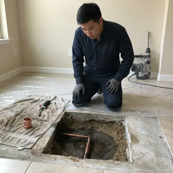 KFR Plumbing technician providing slab leak repair in Des Moines, IA