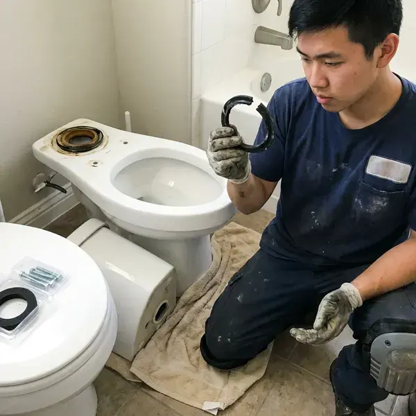 KFR Plumbing technician providing toilet bowl replacement in Des Moines, IA