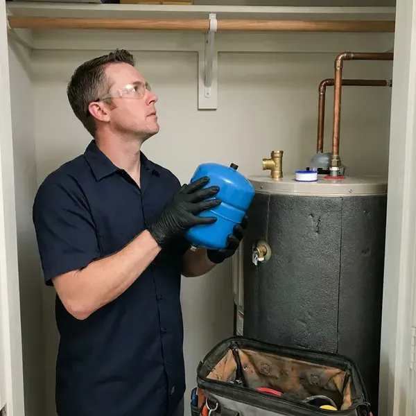 KFR Plumbing technician providing water heater expansion tank installation in Des Moines, IA